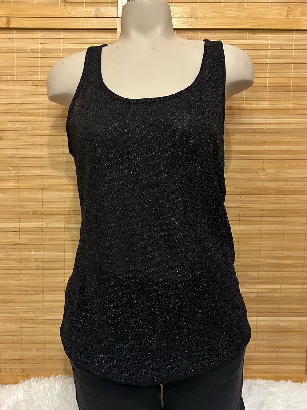 Express black sparkly silver glitter tank top racer back top woman’s size Large